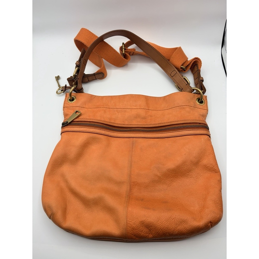 Women's Fossil Long Live Vintage Leather Explorer Hobo Bag ORANGE